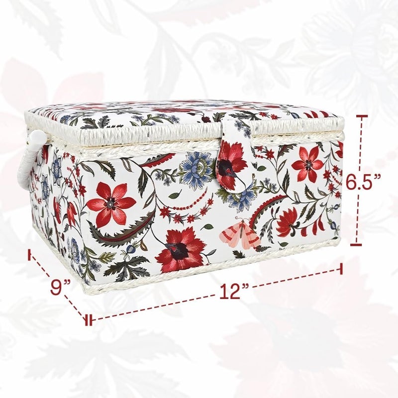 COMFECTO Large Sewing Basket with No Accessories and Removable Tray, Bright White and Red Sewing Box for Sewing Supplies, Ideal for Professional Seamstress - Image 3